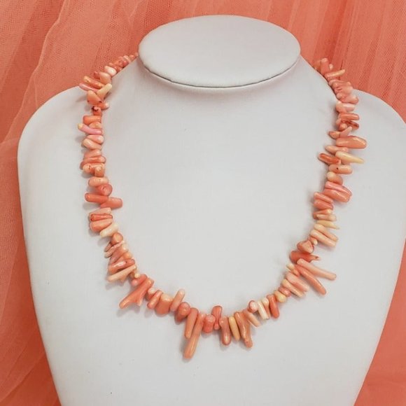 VTG Angel Skin Branch Coral Necklace 16" Long 925 Sterling Silver Clasp Pink - Picture 10 of 10
